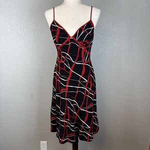 Vintage 90s y2k Betsey Johnson A-Line Dress Size 8 Black Red White Abstract Silk